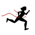 Black silhouette of Business woman running crossing red ribbon at finish, concept of leadreship. Flat vector Royalty Free Stock Photo