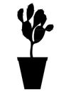 Black silhouette of cactus succulent plant in a pot. Potted cactus