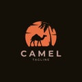 A black silhouette of a camel and beautiful sun a logo design vector illustration Royalty Free Stock Photo