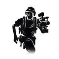 Black silhouette of cameraman on white background Royalty Free Stock Photo