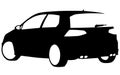 Black silhouette of a car without a background. A sports hatchback is depicted. Can be used to create a logo, for printing or on a