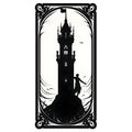 Black silhouette of a card with a tower and a woman on white background Royalty Free Stock Photo