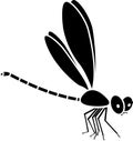 Black silhouette of cartoon adult dragonfly on white background