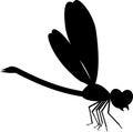 Black silhouette of cartoon adult dragonfly on white background