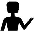 Black silhouette of a cartoon Indian man pointing with hand finger to the side looking at the camera. Royalty Free Stock Photo