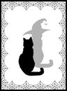 Black silhouette of cat and his shadow in witch hat on white Royalty Free Stock Photo