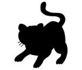 Black silhouette of a cat(kitten) ready to attack with paws, vector Icon