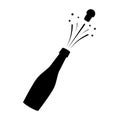 Black silhouette of a champagne bottle. Iconography. Vector