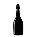Black silhouette of a champagne bottle. Iconography. Vector
