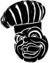 black silhouette of chef or cook emoticon cartoon face in chefs hat icon Royalty Free Stock Photo