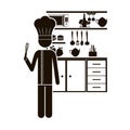 Black silhouette chef in the kitchen