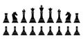 Black silhouette chess pieces set isolated on white background. Chess icons. King, queen, rook, knight, bishop, pawn. Vector Royalty Free Stock Photo