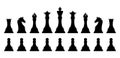 Black silhouette chess pieces set isolated on white background. Chess icons. King, queen, rook, knight, bishop, pawn. Vector