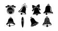 Black silhouette Christmas bells vector set with decorative and plain designs Royalty Free Stock Photo
