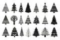 Black silhouette Christmas tree collection on white background Royalty Free Stock Photo