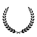 Black silhouette circular laurel foliate, wheat and oak wreaths depicting an award, achievement, heraldry, nobility on white Royalty Free Stock Photo