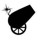 Black silhouette circus design cannon on wheels with burning wick vector illustration on white background web site page and mobile