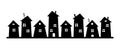 Black silhouette of city, group of houses, vector icon