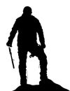 Black silhouette of climber with ice axe in hand Royalty Free Stock Photo