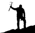 Black silhouette of climber with ice axe in hand Royalty Free Stock Photo