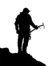 Black silhouette of climber with ice axe in hand Royalty Free Stock Photo