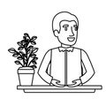 Black silhouette closeup half body young man assistant in desk in formal shirt
