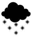 Black silhouette of a cloud with snowflakes falling from it, snow logo