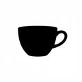 Black silhouette of a coffee cup with a curved handle on the right, centered against a Royalty Free Stock Photo