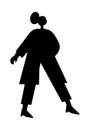 Black silhouette of a confident modern businesswoman with a bun hairstyle, vector