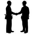 Black Silhouette Construction Crew Shaking Hands for Cooperation Symbol Royalty Free Stock Photo