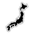 Black silhouette of the country Japan with the contour line. Eff