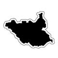 Black silhouette of the country South Sudan with the contour lin