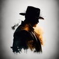 black silhouette of a cowboy on a smoky background. Generative AI