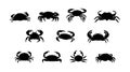 Black silhouette crab set flat cartoon isolated on white background. Vector illustration Royalty Free Stock Photo