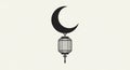 Black Silhouette of a Crescent Moon Hanging a Lantern on a Light Beige Background (239 Royalty Free Stock Photo
