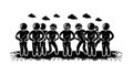 Black Silhouette Crowd People Standing Line, vector design Generative AI Royalty Free Stock Photo
