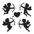 Black silhouette of a cupids. Design for Valentines day. Vector Royalty Free Stock Photo