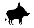 Black silhouette. Cute Brown boar. Warthog character with fangs. Cartoon animal design. Flat illustration isolated on white