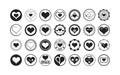 Black silhouette cute pointy heart shape symbols circle emblem icons set design elements on white