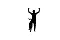 Black silhouette of cyclist raising his hands in triumph and rejoicing in victory. Male bicyclist riding sports bike on Royalty Free Stock Photo