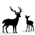 Black silhouette Deer and Fawn white background Royalty Free Stock Photo