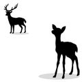 Black silhouette Deer and Fawn white background Royalty Free Stock Photo