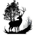 Black silhouette of a deer in the meadow on white background Royalty Free Stock Photo