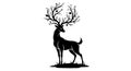 Black silhouette of a deer with tree branches on white background Royalty Free Stock Photo