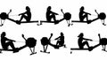 Woman rowing machine silhouette exercise sequence Royalty Free Stock Photo