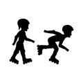 Black silhouette design with isolated white background of boy and girl skating Royalty Free Stock Photo