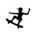 Black silhouette design with isolated white background of boy skating Royalty Free Stock Photo