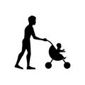 Black silhouette design with isolated white background of father push baby stroller