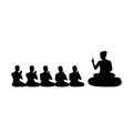 Black silhouette design with isolated white background of lord of buddha teaching five ascetics Royalty Free Stock Photo