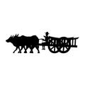 Black silhouette design with isolated white background of man riding cow cart